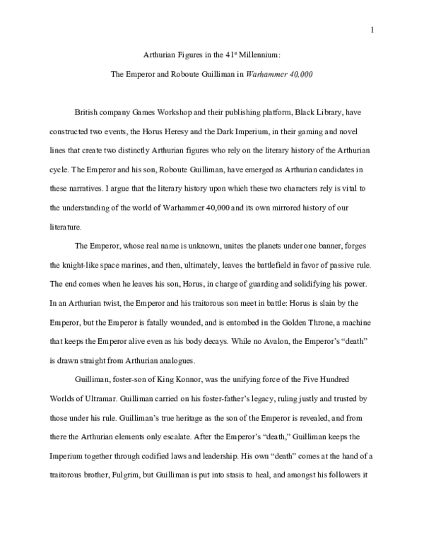 Arthurian Figures in the 41st Millennium: The Emperor and Roboute Guilliman in Warhammer 40,000