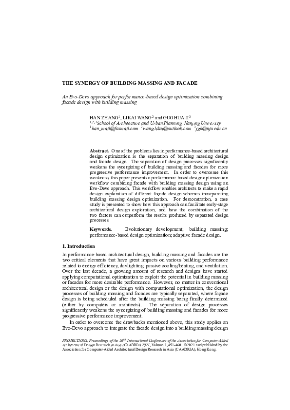 (PDF) THE SYNERGY OF BUILDING MASSING AND FACADE An Evo-Devo approach ...