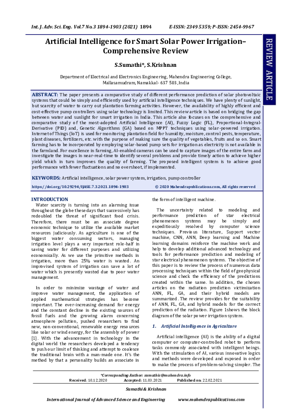 (PDF) Artificial Intelligence for Smart Solar Power Irrigation ...