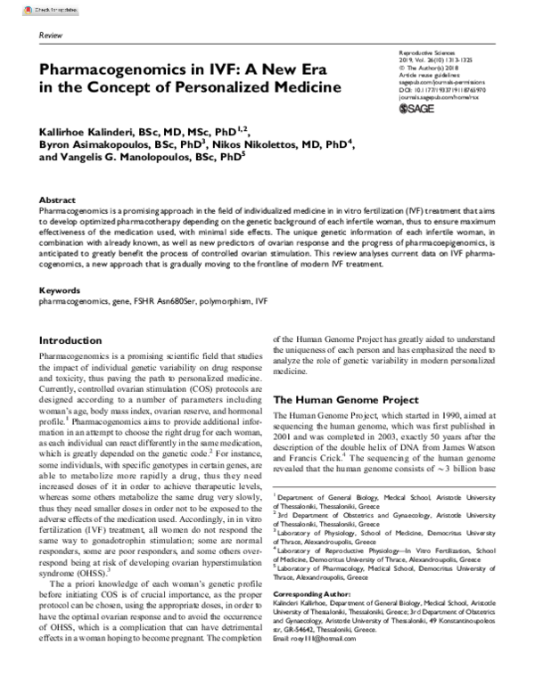 (PDF) Pharmacogenomics in IVF: A New Era in the Concept of Personalized ...