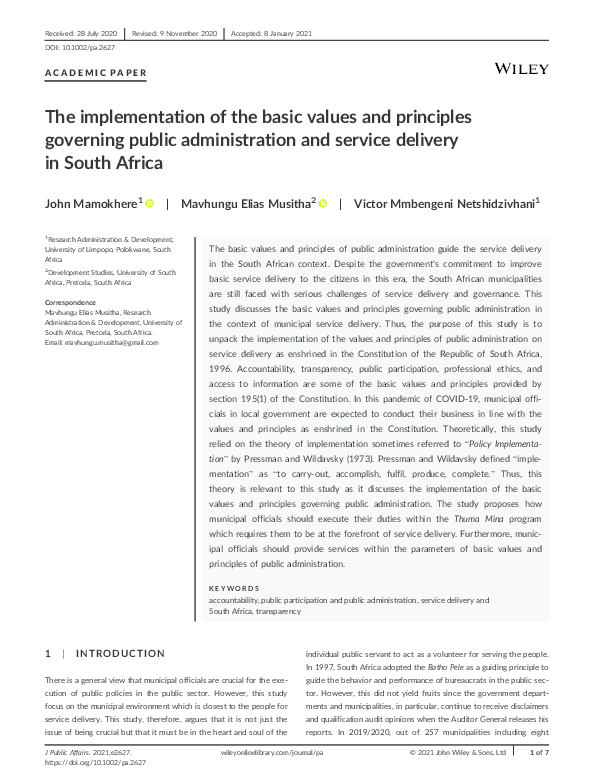  pdf the implementation of the basic values and principles governing