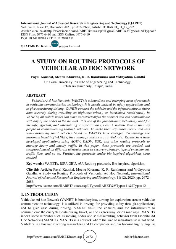 (PDF) A STUDY ON ROUTING PROTOCOLS OF VEHICULAR AD HOC NETWORK