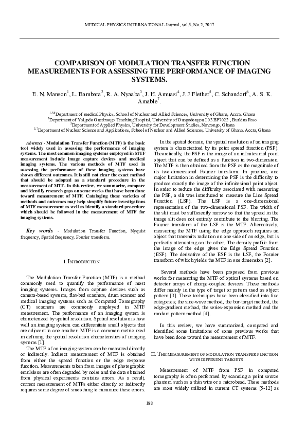 (PDF) COMPARISON OF MODULATION TRANSFER FUNCTION MEASUREMENTS FOR ...