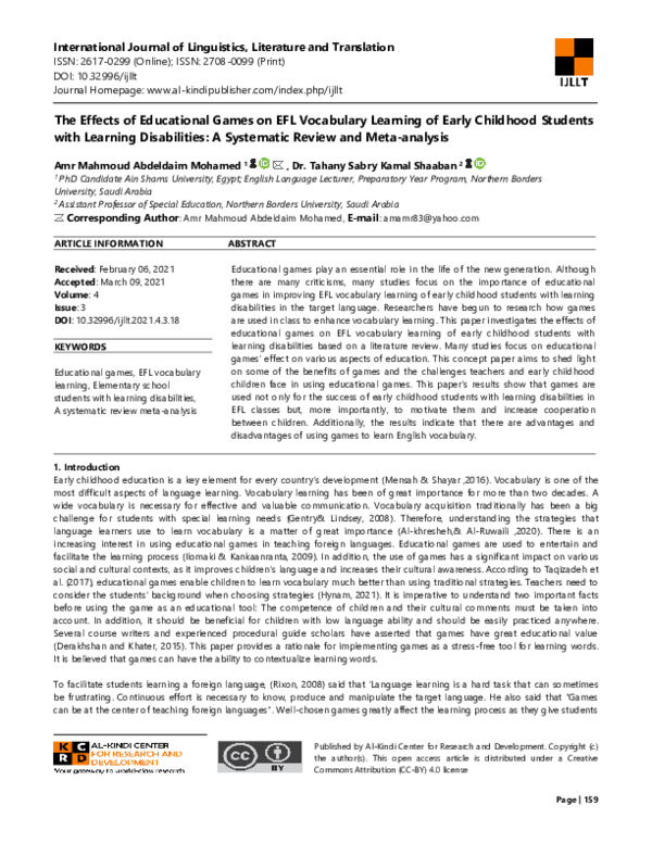  PDF The Effects Of Educational Games On EFL Vocabulary Learning Of 