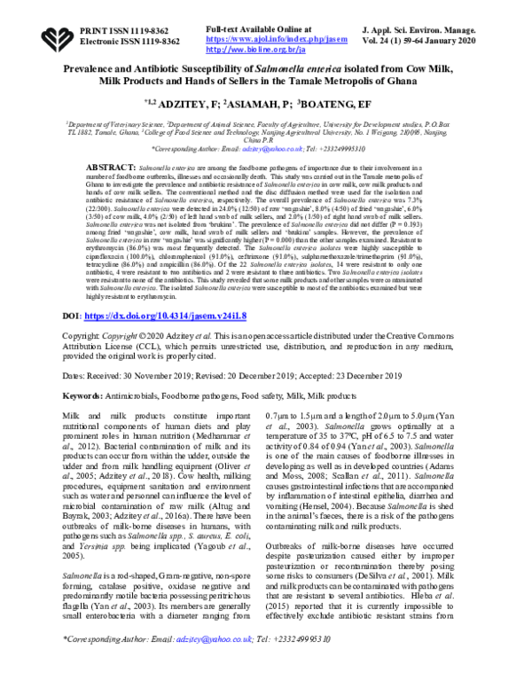 (PDF) Prevalence and Antibiotic Susceptibility of Salmonella enterica ...