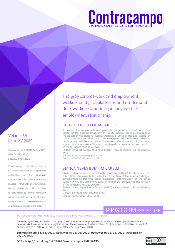 (PDF) The grey zone of work and employment, workers on digital ...