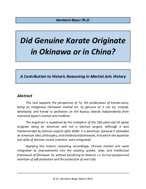 (PDF) Did Genuine Karate Originate in Okinawa or in China? A