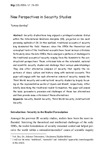 (PDF) New Perspectives in Security Studies