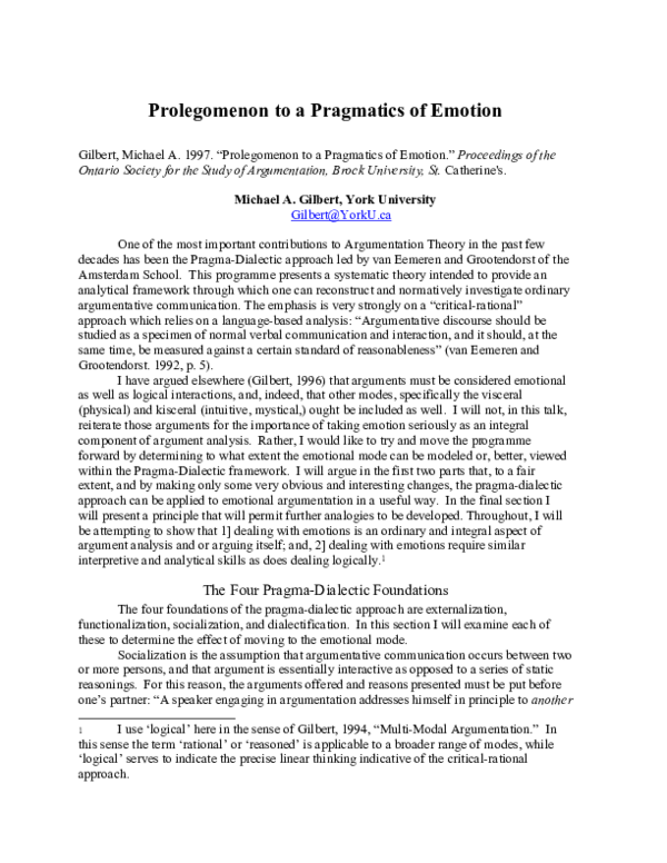 (PDF) Prolegomenon to a pragmatics of emotion
