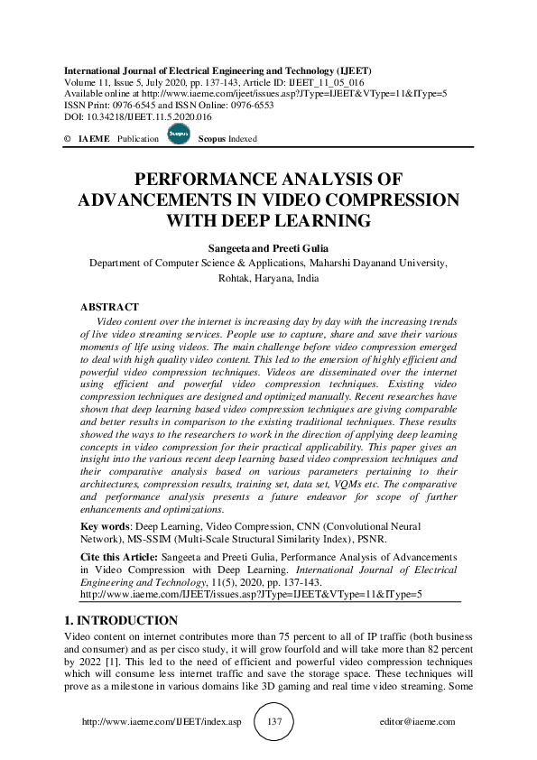 (PDF) PERFORMANCE ANALYSIS OF ADVANCEMENTS IN VIDEO COMPRESSION WITH ...