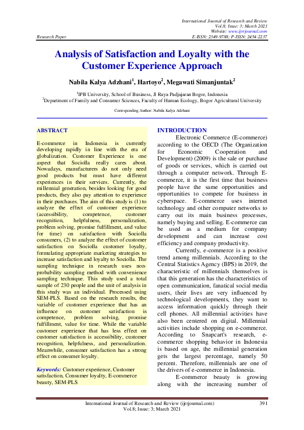 (PDF) Analysis of Satisfaction and Loyalty with the Customer Experience ...
