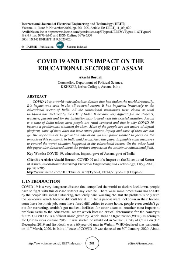 (PDF) COVID 19 AND IT’S IMPACT ON THE EDUCATIONAL SECTOR OF ASSAM