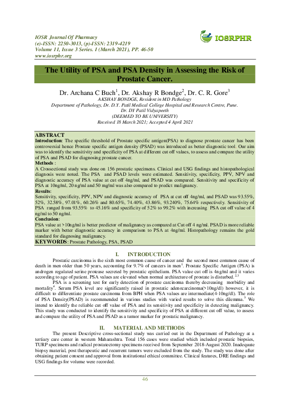 (PDF) The Utility of PSA and PSA Density in Assessing the Risk of ...