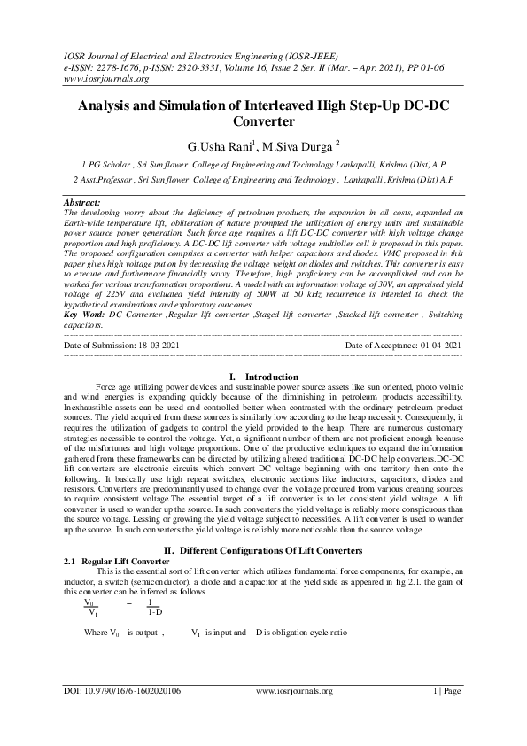 (PDF) Analysis and Simulation of Interleaved High Step-Up DC-DC Converter