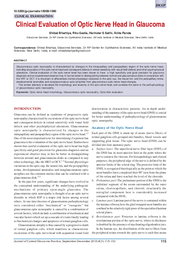 (PDF) Clinical Evaluation of Optic Nerve Head in Glaucoma