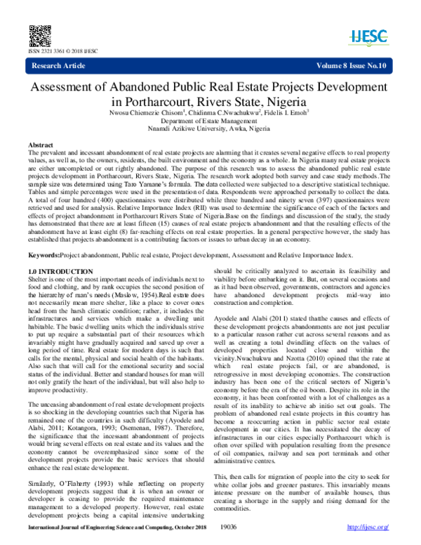 (PDF) Assessment of Abandoned Public Real Estate Projects Development ...
