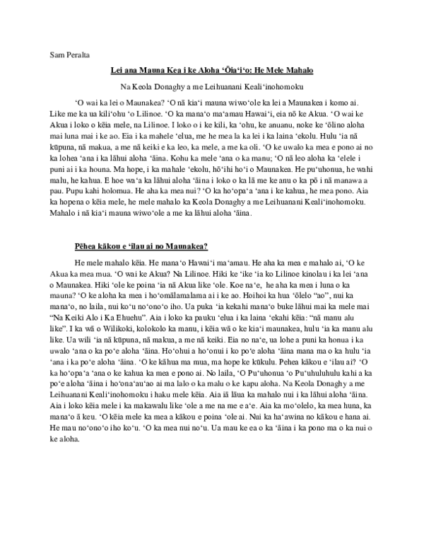 Pdf Lei Ana Mauna Kea I Ke Aloha Samuel Peralta Academia Edu