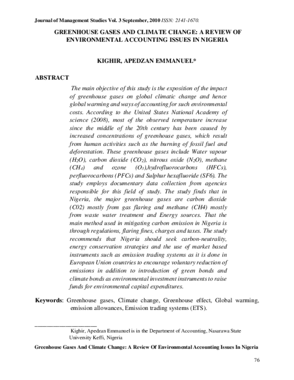 (PDF) GREENHOUSE GASES AND CLIMATE CHANGE: A REVIEW OF ENVIRONMENTAL ...