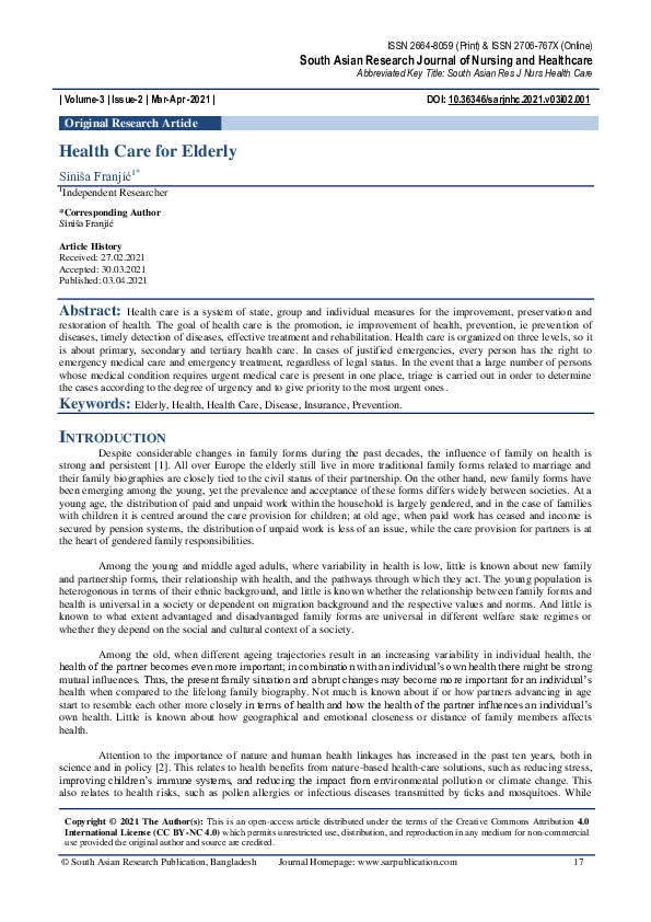 (PDF) Health Care for Elderly