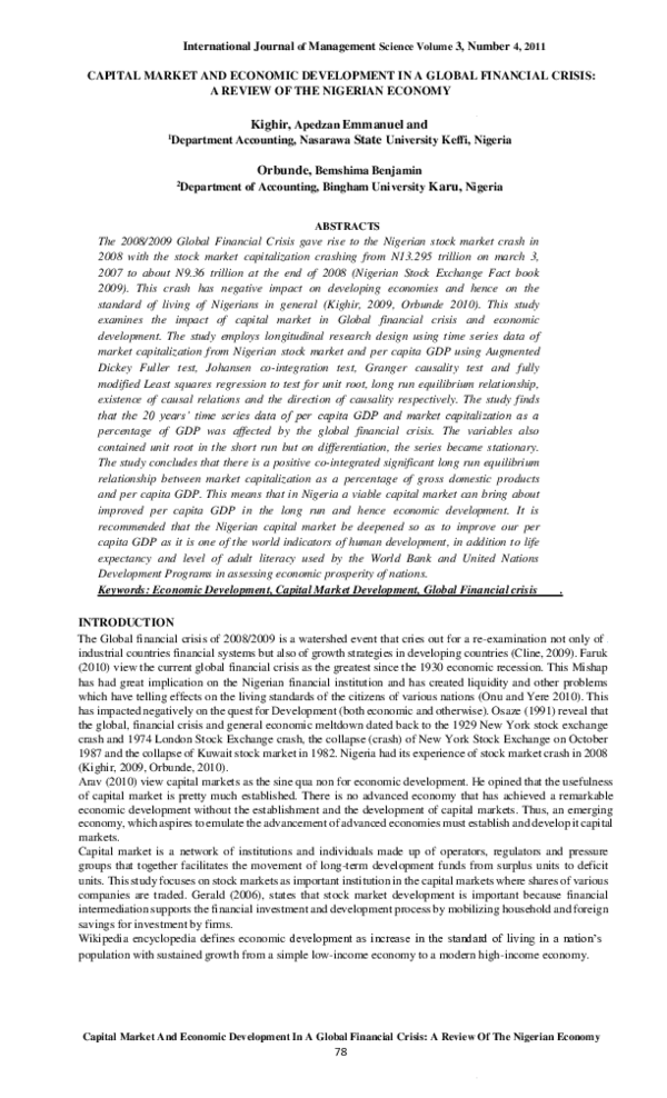(PDF) CAPITAL MARKET AND ECONOMIC DEVELOPMENT IN A GLOBAL FINANCIAL ...
