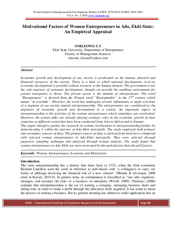 (PDF) Motivational Factors of Women Entrepreneurs in Ado, Ekiti State ...
