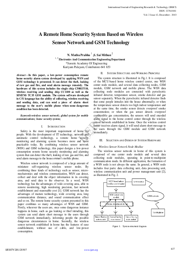 (PDF) IJERTA Remote Home Security System Based on Wireless Sensor