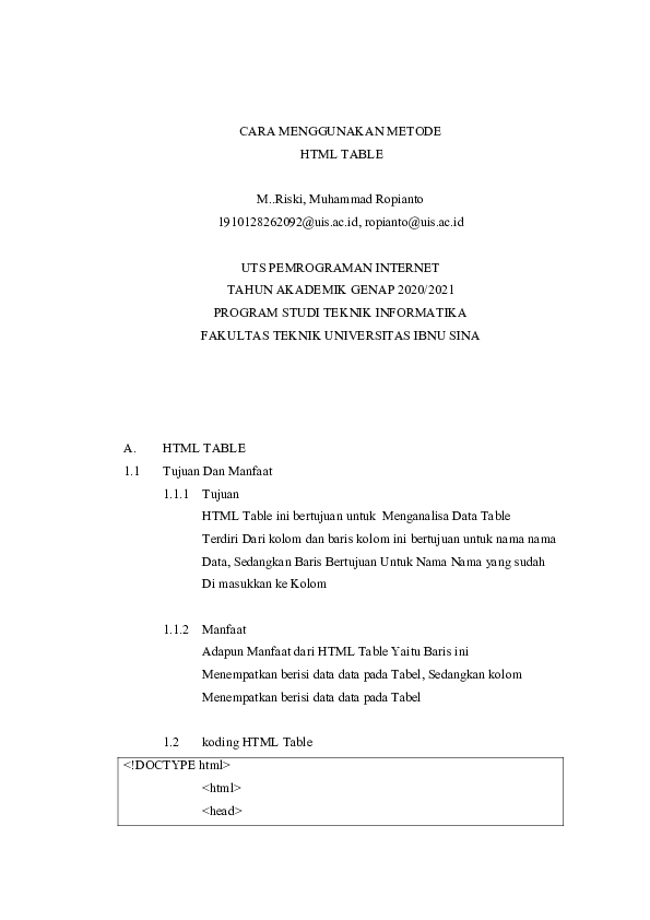 (PDF) CARA MENGGUNAKAN METODE HTML TABLE