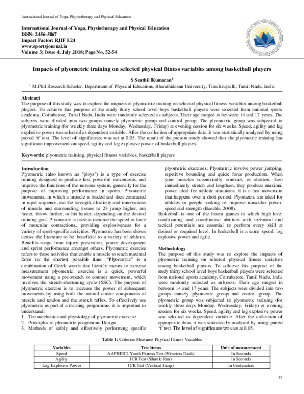 (PDF) Impacts of plyometric training on selected physical fitness ...