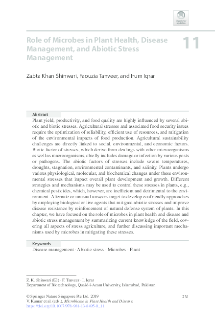 (PDF) Role of Microbes in Plant Health, Disease Management, and Abiotic ...