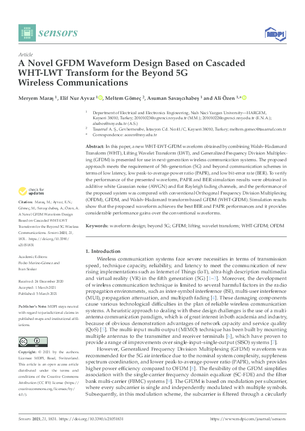 (PDF) A Novel GFDM Waveform Design Based on Cascaded WHT-LWT Transform ...