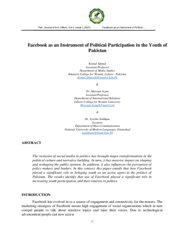(PDF) Facebook as an Instrument of Political Participation in the Youth ...