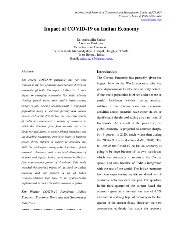 (PDF) Impact of Covid 19 on Economy Final