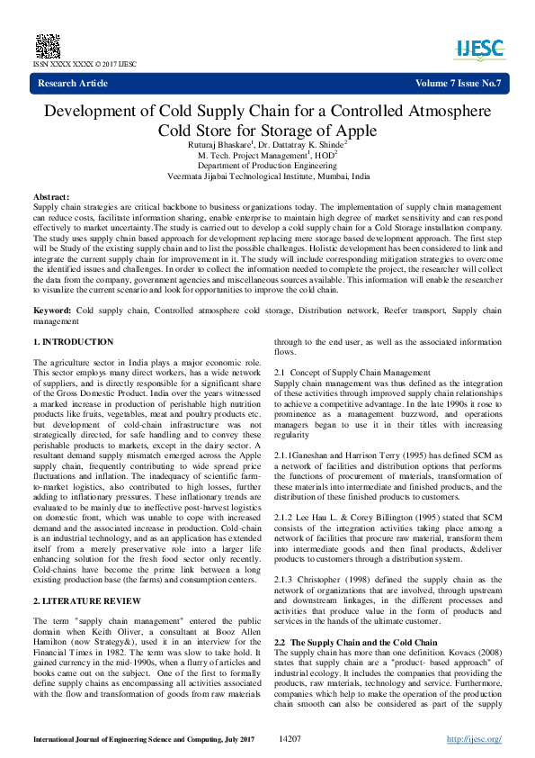 (PDF) Development of Cold Supply Chain for a Controlled Atmosphere Cold ...