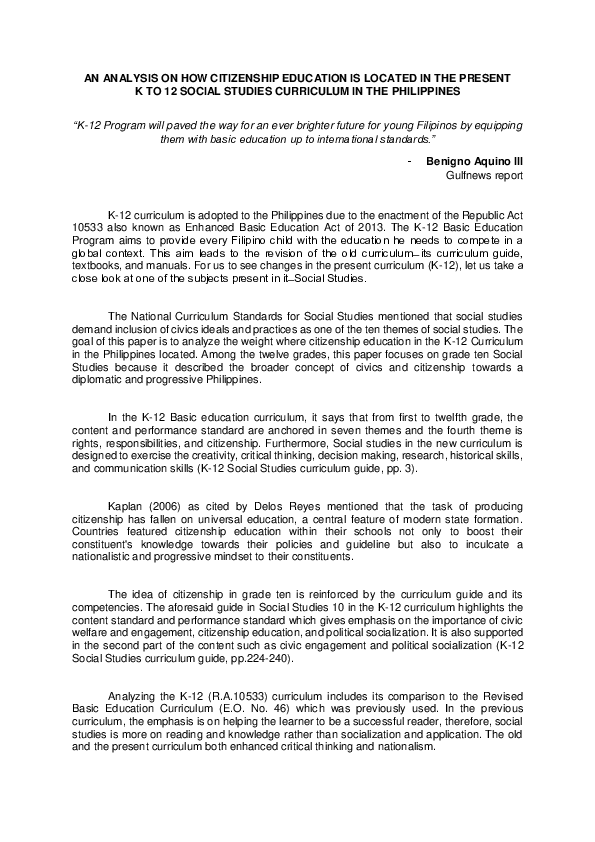 (PDF) AN ANALYSIS ON HOW CITIZENSHIP EDUCATION IS LOCATED IN THE
