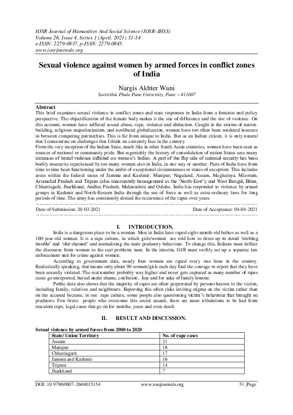 (PDF) Sexual violence against women by armed forces in conflict zones ...