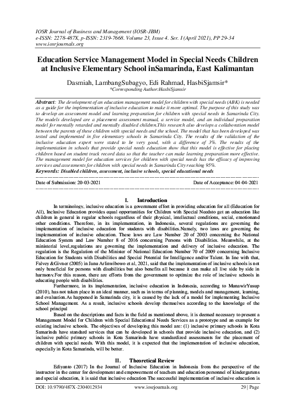 (PDF) Education Service Management Model in Special Needs Children at ...