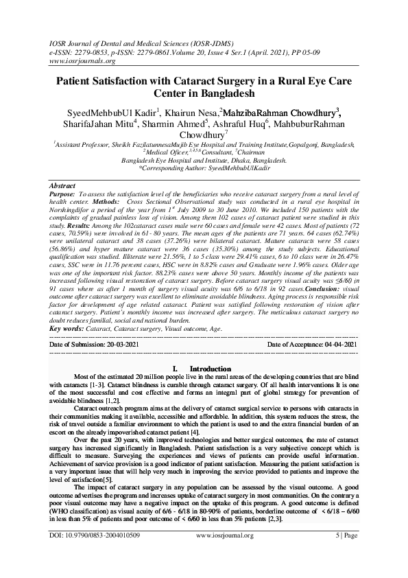(PDF) Patient Satisfaction with Cataract Surgery in a Rural Eye Care ...
