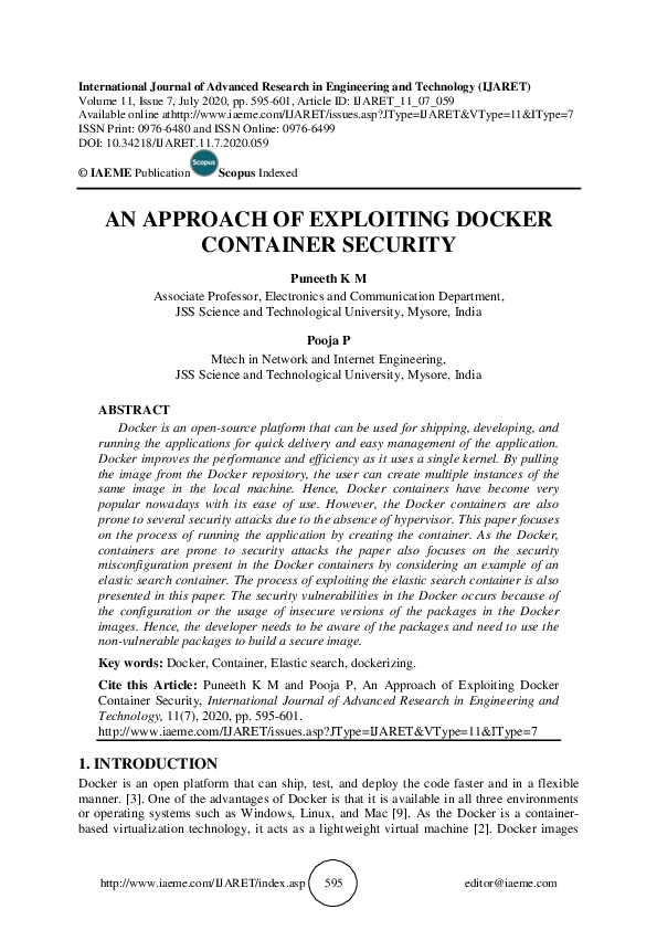 (PDF) AN APPROACH OF EXPLOITING DOCKER CONTAINER SECURITY