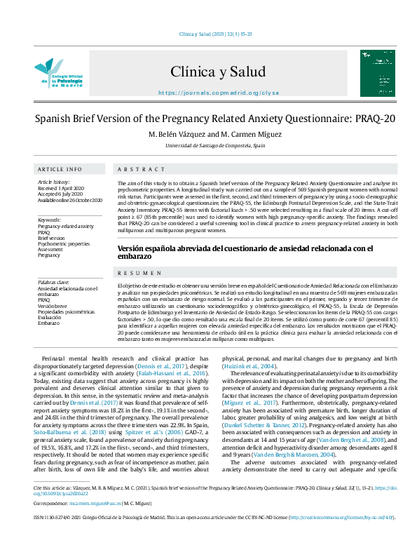 (PDF) Spanish Brief Version of the Pregnancy Related Anxiety ...
