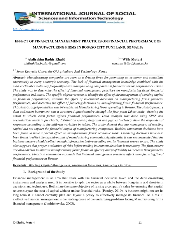 (PDF) EFFECT OF FINANCIAL MANAGEMENT PRACTICES ON FINANCIAL PERFORMANCE ...