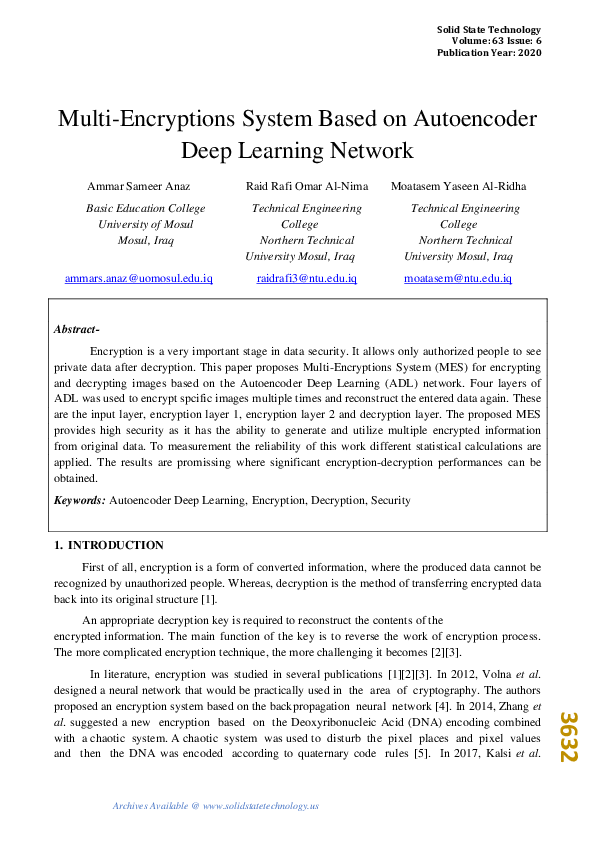 (PDF) Multi-Encryptions System Based on Autoencoder Deep Learning Network