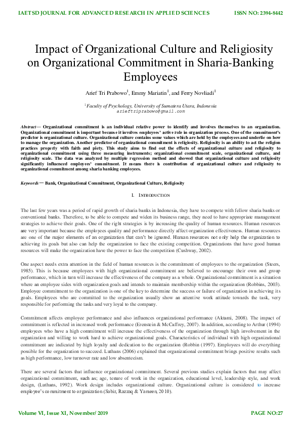 (PDF) Impact of Organizational Culture and Religiosity on ...