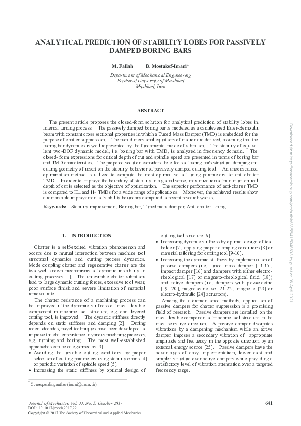 (PDF) Analytical prediction of stability lobes for passively damped ...
