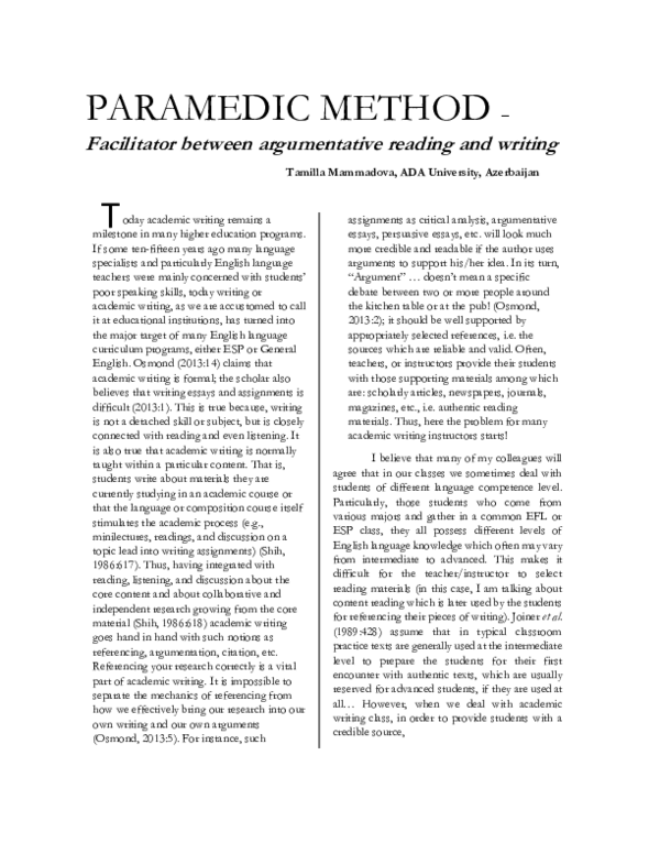 (PDF) PARAMEDIC METHOD – Facilitator between argumentative reading and ...