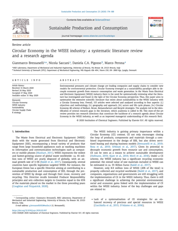 (PDF) Circular Economy in the WEEE industry: a systematic literature ...