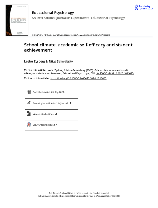 (PDF) School climate, academic self-efficacy and student achievement