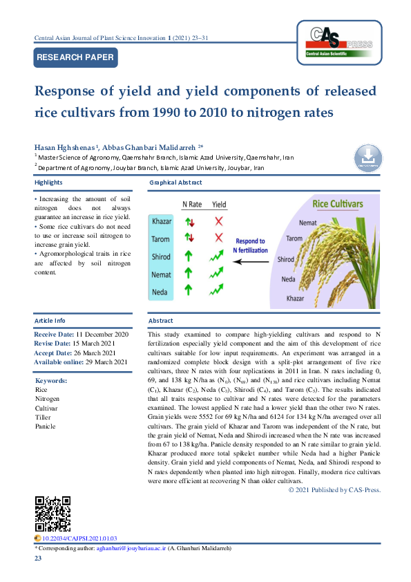 (PDF) Response of yield and yield components of released rice cultivars ...