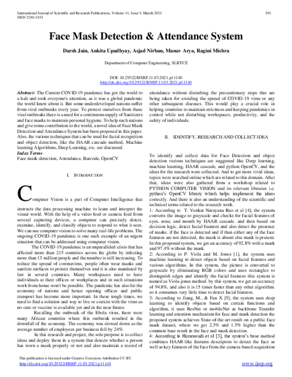 (PDF) Face Mask Detection & Attendance System
