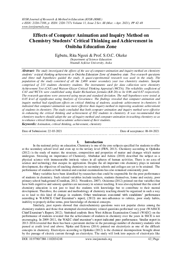 (PDF) Effects of Computer Animation and Inquiry Method on Chemistry ...