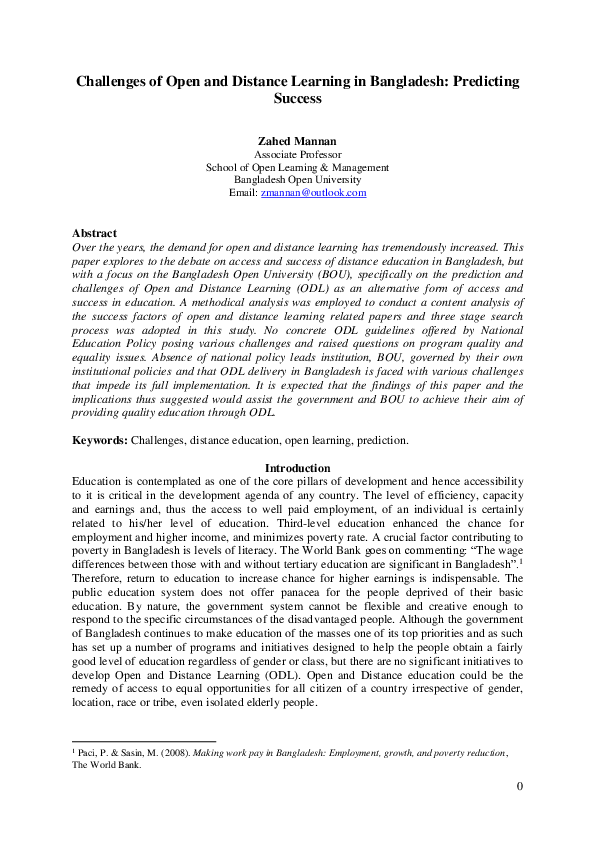 (PDF) Challenges of Open and Distance Learning in Bangladesh ...